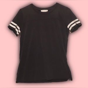 Black with white stripes on sleeves women’s t shirt